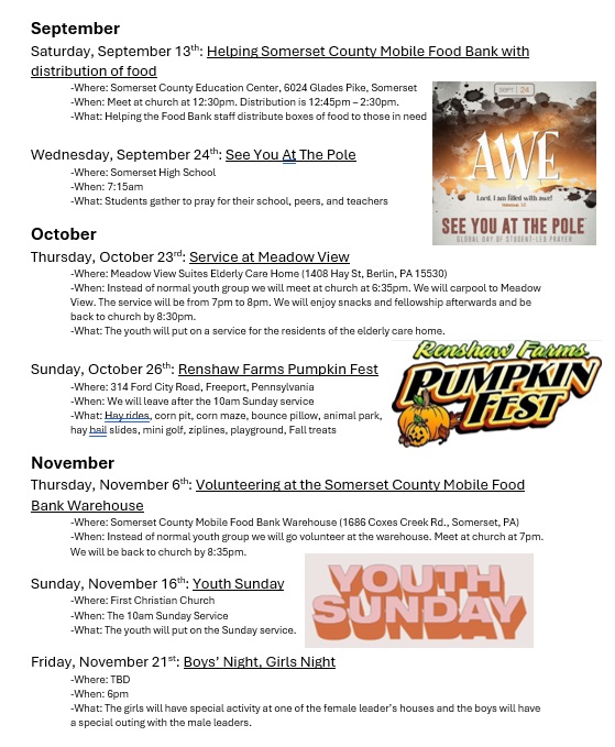 Youth Calendar 2025 Fall